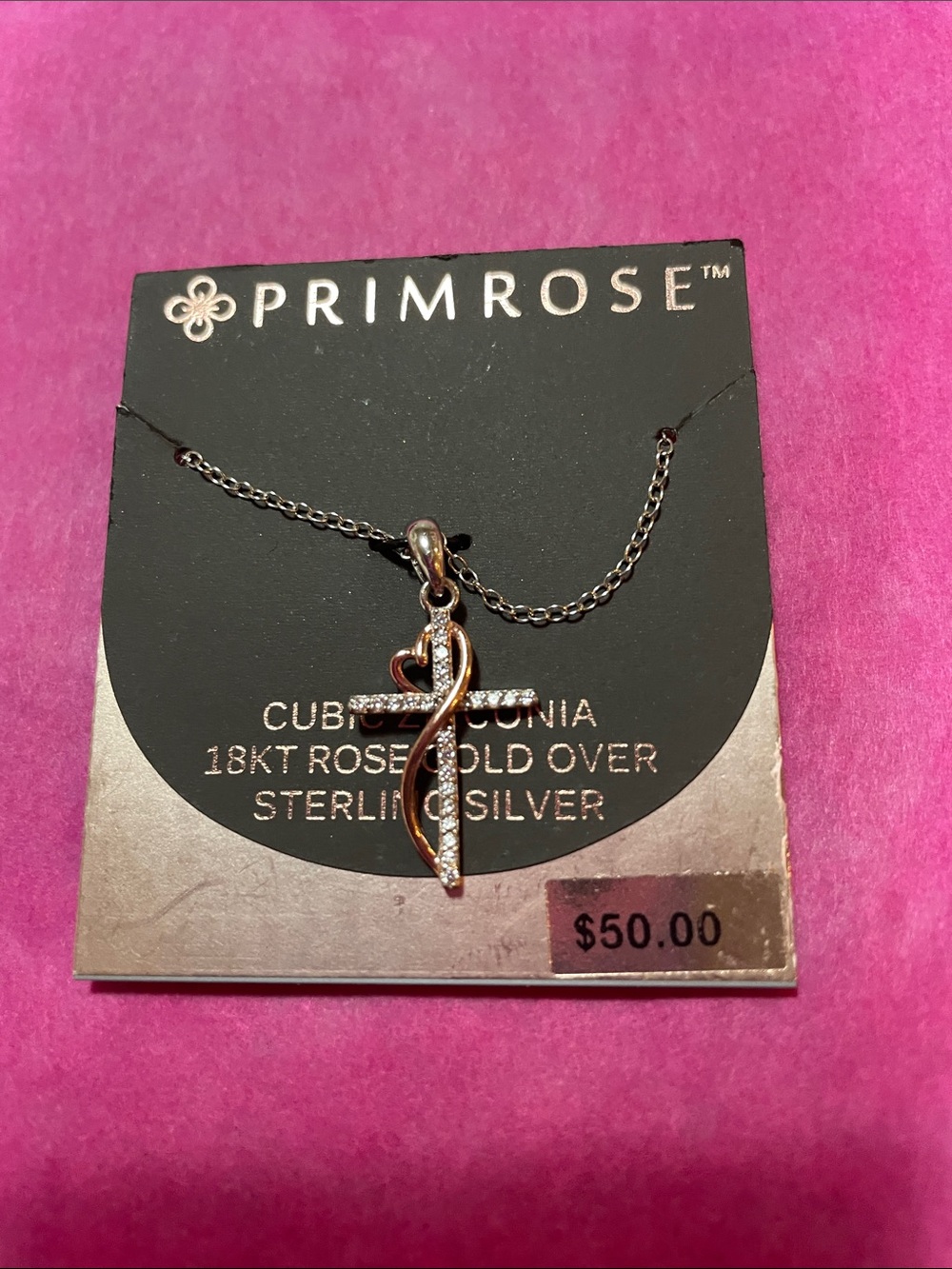 Primrose 18KT Rose Gold Over Sterling Silver Cross Necklace with Clear Stones